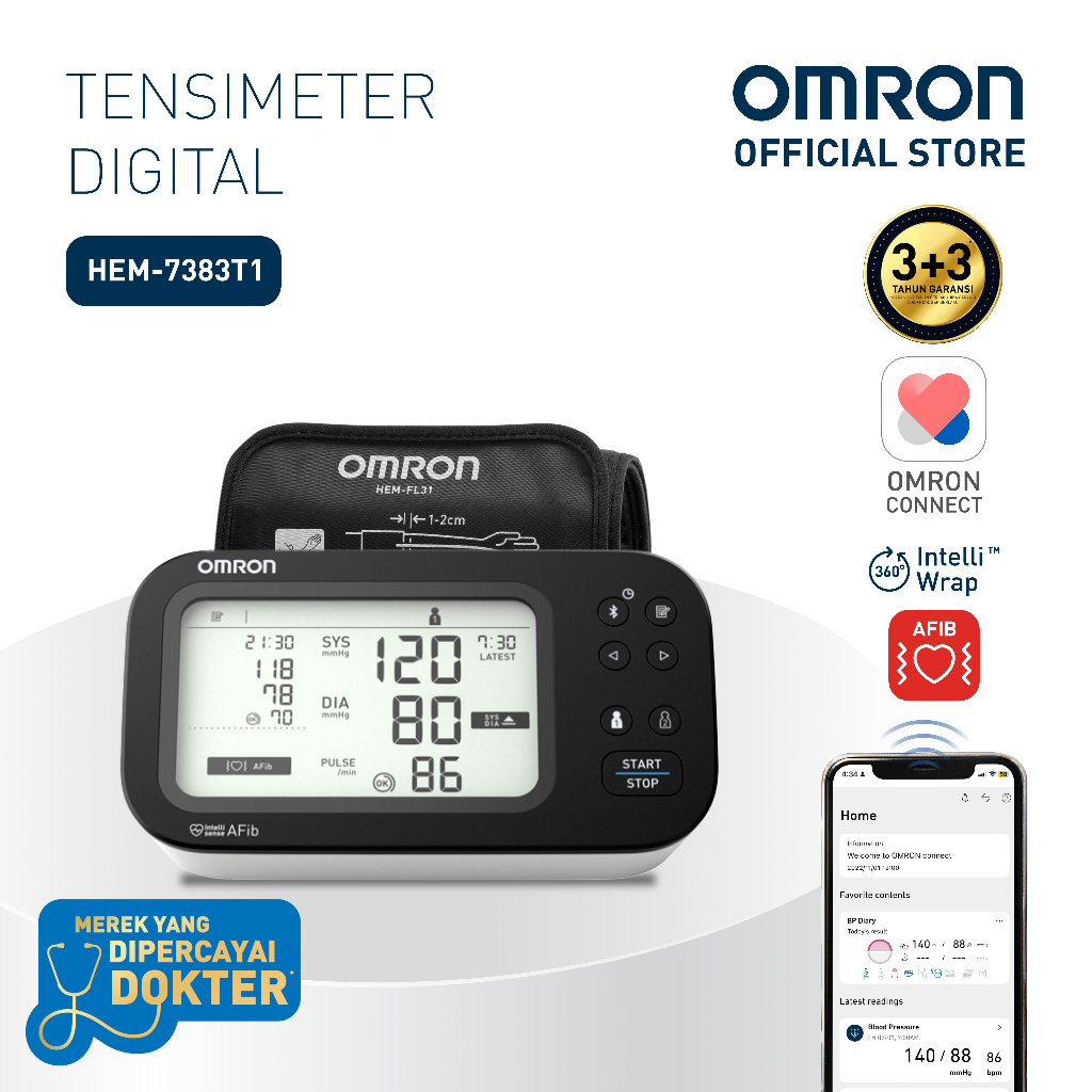 Omron Blood Pressure Monitor HEM-7383T1 IntelliWrap Manset Teknologi AFib Detection